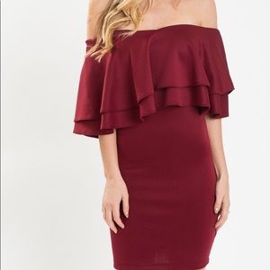 Red off the shoulder dress from morning lavender